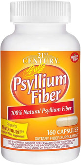 Botella de 21st Century Psyllium Fibra con cápsulas fáciles de tragar para apoyo digestivo.