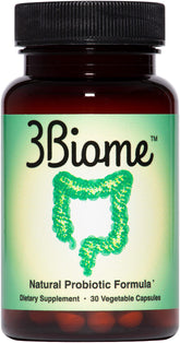 3Biome Probiotico: botella frontal con diseño limpio para confianza en salud intestinal