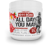 AllDayYouMay de 5% Nutrition en polvo, bote visible para recuperación muscular