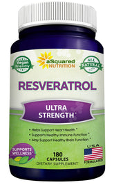 aSquared Nutrition Resveratrol botella: apoyo antioxidante diario en un envase práctico.