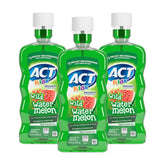 ACT Kids enjuague bucal sabor sandía, sin alcohol ni azúcar, formato 3 pack para uso diario.