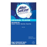 Alka-Seltzer Original en envase, tabletas efervescentes para alivio rápido.