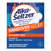 Alka-Seltzer tableta resaca burbujeando con sabor naranja para alivio rápido.