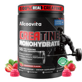 Allcoovita creatina gomitas sabor fresa, frente del envase, impulsa la concentración durante el entrenamiento