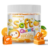 Allcoovita hierro masticables naranja para vitalidad diaria.