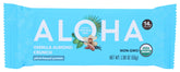 Barras ALOHA vainilla-almendra crujiente, vista frontal, snack rápido para recargar energías durante el día.