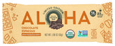 Barras ALOHA chocolate espresso en envase, snack proteico orgánico para energía diaria.