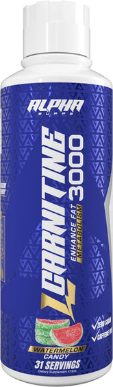 Alpha Supps L-Carnitina Líquida 3000 en botella para energía durante entrenamientos.