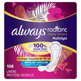 Always Radiant protectores diarios multiestrilo, empaque compacto para llevar en cualquier bolso