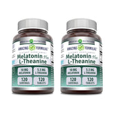 Amazing Formulas Melatonina 10 mg con L-Teanina 5,5 mg, tableta sobre mesa para descanso nocturno