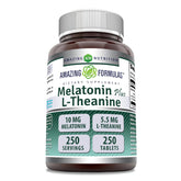 Etiqueta Amazing Formulas Melatonina 10 mg y L-Teanina 5,5 mg para sueño más tranquilo