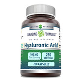 Amazing Nutrition ácido hialurónico 100 mg, botella de cápsulas para cuidado diario de la piel.