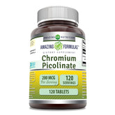 Tabletas Amazing Formulas cromo picolinato, dosis diaria de 200 mcg para uso práctico