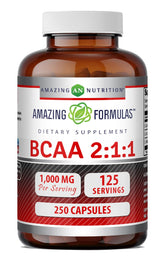 Amazing Nutrition BCAA 2:1:1 cápsulas para ingesta diaria de aminoácidos.