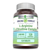 Amazing Nutrition Complejo L-Arginina/L-Citrulina 1000 mg, tableta para rendimiento potencial.