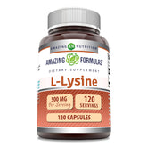 Amazing Nutrition L-Lisina 500 mg cápsulas, frente del envase, apoyo diario de aminoácidos para bienestar