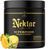Ambrosia Nektar Powder, botella frontal, energía para comenzar el día.