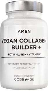 Amen colageno vegetal en botella, apoyo diario con ingredientes vegetales.