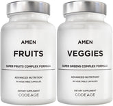 Amen Frutas + Verduras: botella que sugiere suplementación diaria conveniente.
