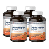 Frasco de American Health Papaya Enzyme Original con tabletas masticables para después de las comidas.