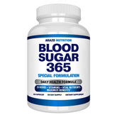 Arazo Nutrition Blood Sugar 365: botella frontal con cápsulas para energía sostenida.