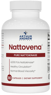 Nattovena de Arthur Andrew Medical, botella visible con cápsulas, posible apoyo a la circulación.