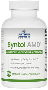 Arthur Andrew Medical Syntol: botella en primer plano para soporte intestinal diario.