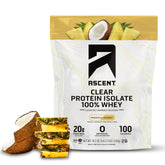 Ascent proteina de suero clara piña coco, recuperación post entreno con sabor refrescante
