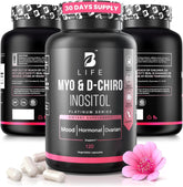 Botella de B Life Company Mio-Inositol y D-Chiro Inositol 40:1 para equilibrio hormonal.