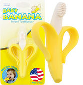 Baby Banana: cepillo infantil con mango en forma de banana para agarre cómodo.