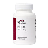Bariatric Advantage Biotina 5000mcg, empaque frontal, apoyo para cabello y uñas.