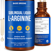 Botella de BASIC GREENS L-Arginina para apoyar energía y rendimiento diario.