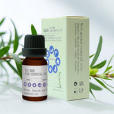 Basyar aceite de árbol de té en frasco ámbar para uso suave en piel.