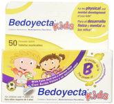 Bedoyecta Niños masticables frente al envase, apoyo al crecimiento saludable.