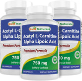 Best Naturals acetil-l-carnitina alfa-lipoico 750 mg botella: apoyo diario de energía y enfoque.