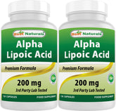 Best Naturals ácido alfa-lipoico 200 mg, cápsulas para uso diario.