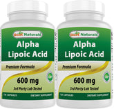 Best Naturals alfa-lipoico 600mg cápsula, apoyo antioxidante diario para bienestar general