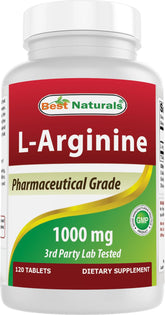 Best Naturals L-Arginina 1000 mg, tabletas fáciles de tragar para uso diario.