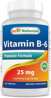 Best Naturals B6 tabletas 25 mg en frasco, apoyo diario para la energía