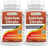 Best Naturals Calcium Citrate con Vitamina D-3, botella frontal, apoyo diario a la ingesta de calcio.