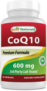 Best Naturals CoQ10 600 mg cápsulas apiladas para uso diario.