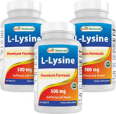 Best Naturals L-Lisina 500 mg, botella frontal, uso diario.