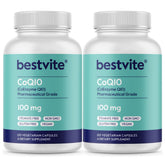 BESTVITE CoQ10 100 mg, botella con dos paquetes, apoyo a la energía cotidiana.