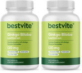 Botella BESTVITE Ginkgo Biloba con cápsulas para apoyar memoria y concentración.
