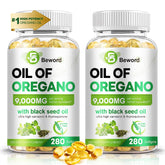 BEWORD aceite de orégano con semilla negra en botella, defensa antioxidante diaria.