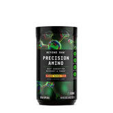 BEYOND RAW Precision Amino, botella vertiendo, apoyo para recuperación y hidratación durante entrenamientos.