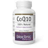 Bioclinic Naturals CoQ10 400 mg, botella; posible apoyo a la salud cardiovascular.