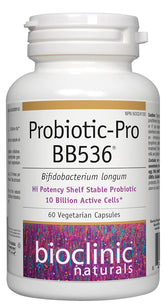 Bioclinic Naturals Pro Bb536 frasco de 60 cápsulas veganas para uso diario.