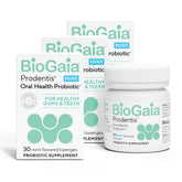 BioGaia Prodentis pack de tres pastillas de menta para el cuidado bucal.