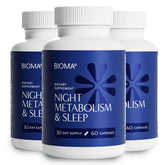 BIOMA Night Metabolism & Sleep en botella, promueve descanso nocturno más sereno.